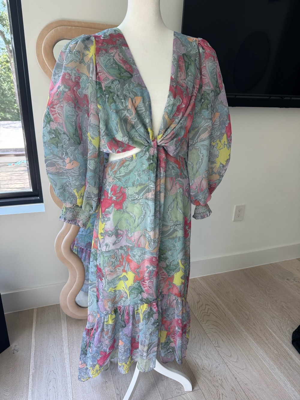 Alice + Olivia Pastel Multi-Color Tie-Front Maxi Dress
